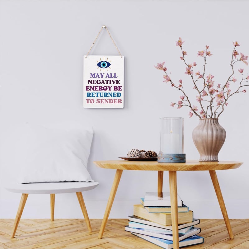 BELLOWDEER Evil Eye Decor Witchy Gifts for Witchcraft Lover, May All Negative Energy Be Returned to Sender Wall Hanging, Inspirational Wall Art for Home Office Decoration 8x10 Inches - Image 2